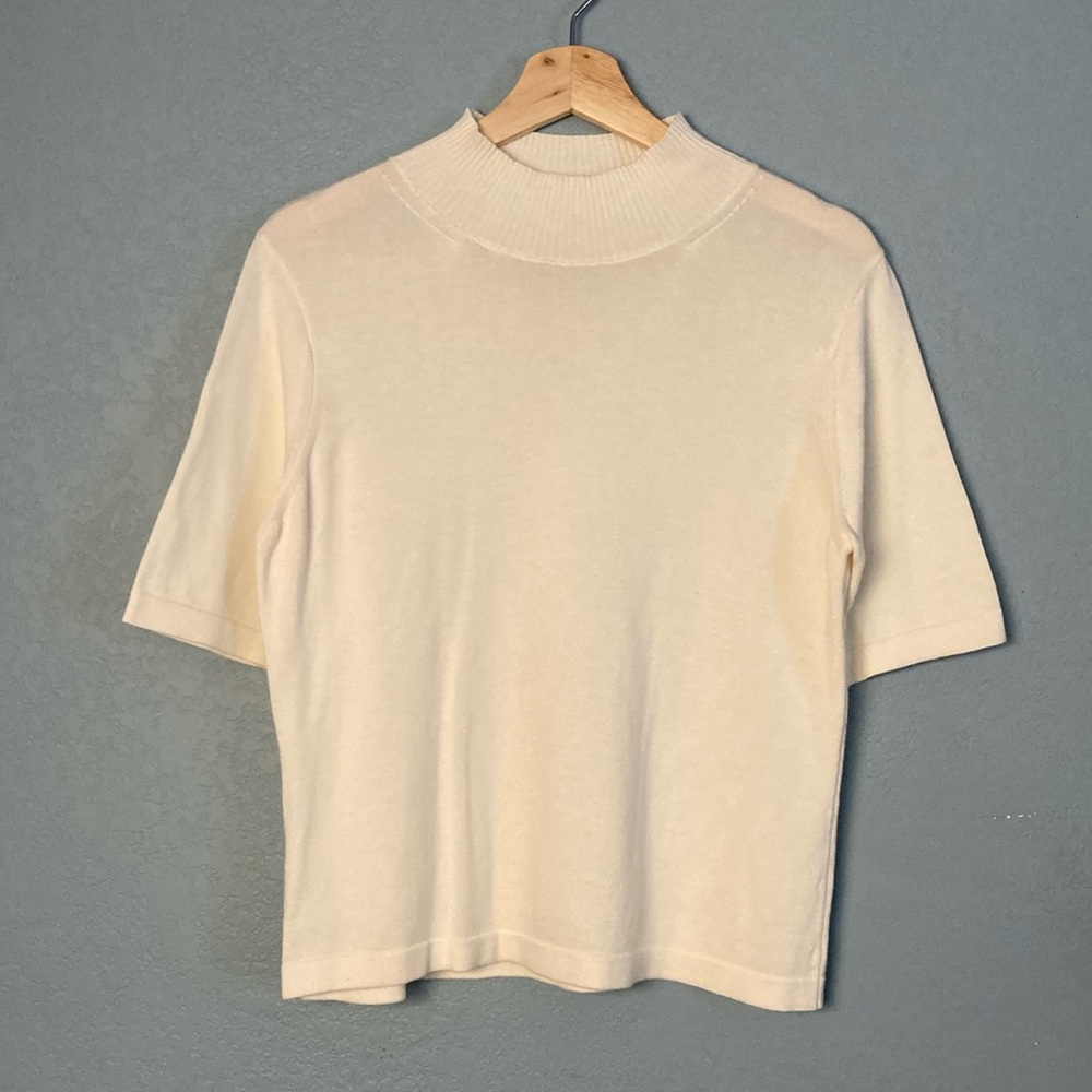 Talbots Petite Mockneck Cotton Sweater ~ Size MP ~ Off-White